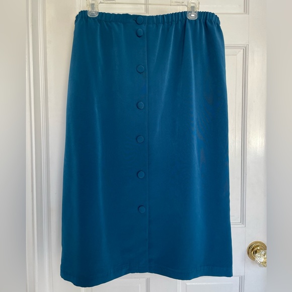 Beautiful, vintage, button-down, teal skirt, handmade one of a kind, extra large - Picture 2 of 4